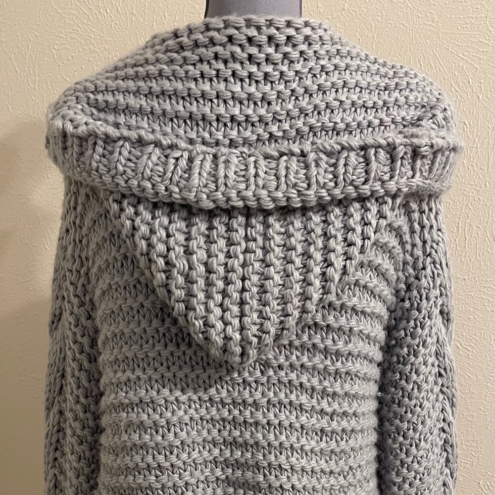 Blue B Chunky Knit Open Front Sweater with Ballon Sleeve and Hoodie